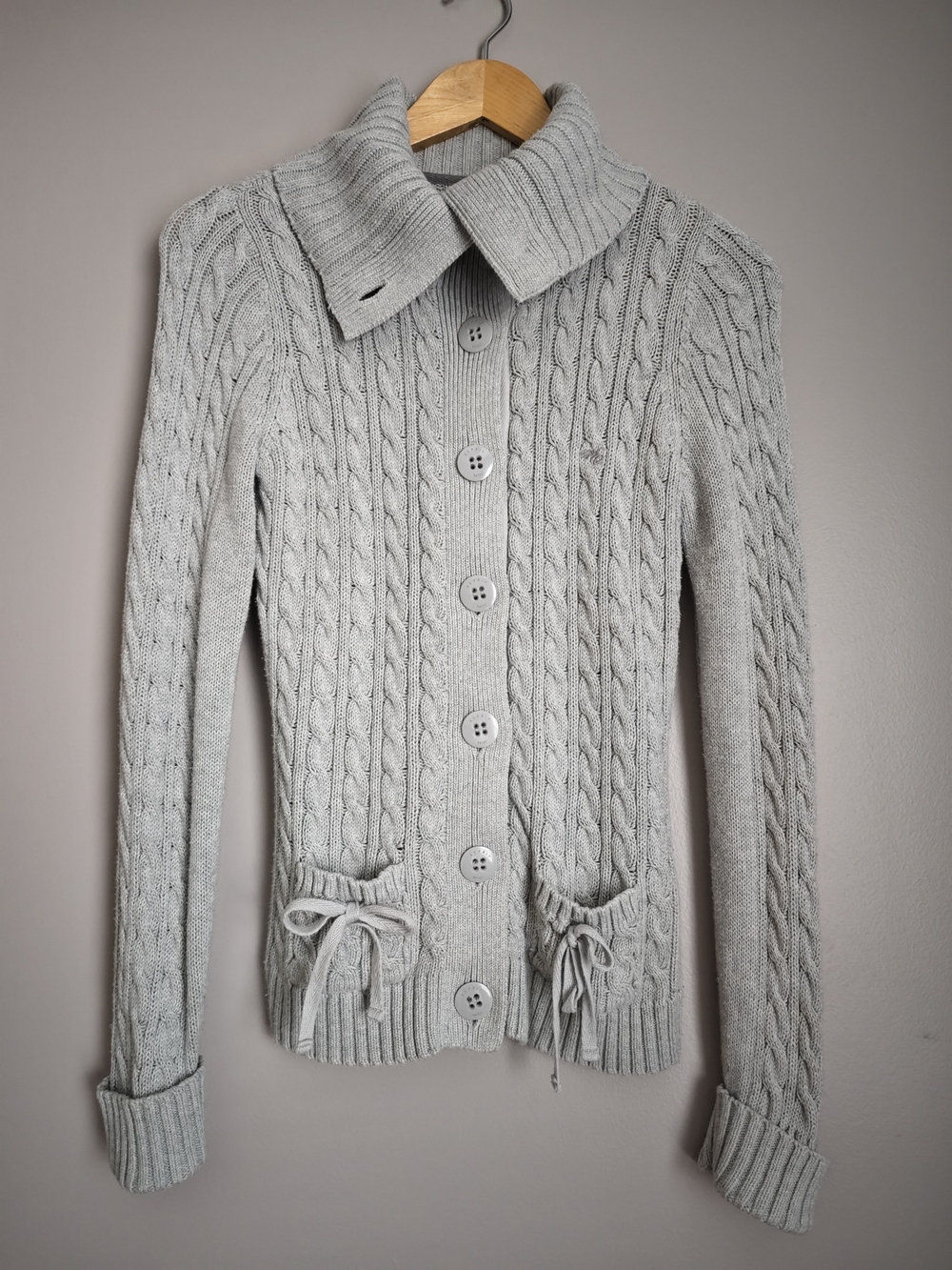 Y2K, Esprit Light Gray Women's Cable-Knit Button Up Cardigan